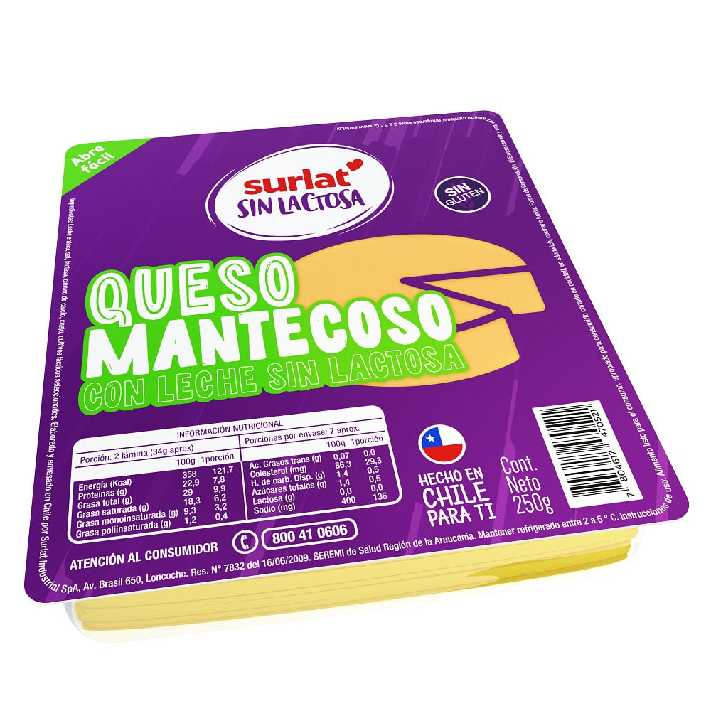 Queso Mantecoso Surlat Sin Lactosa Laminado 250 G Telemercados