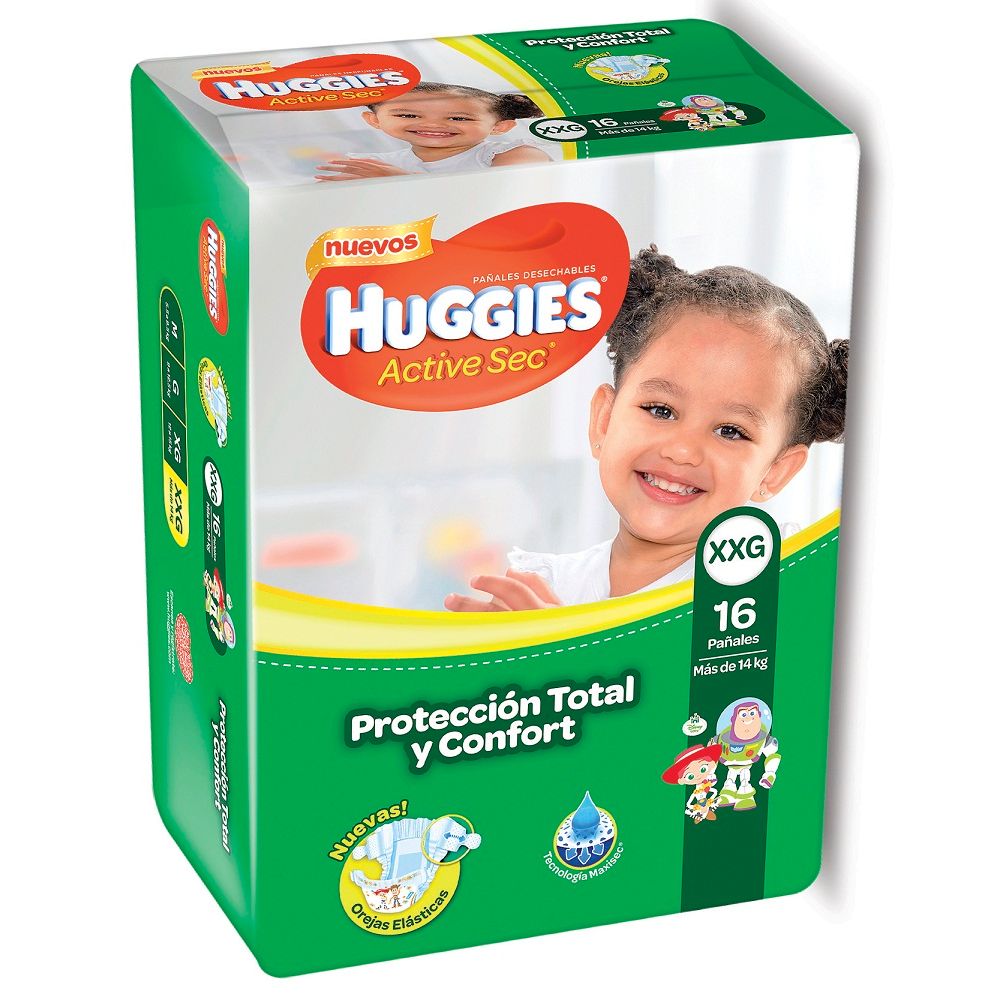 Pañal desechable Huggies active sec talla XXG, 16 un - AlviPajaritos pañal active sec