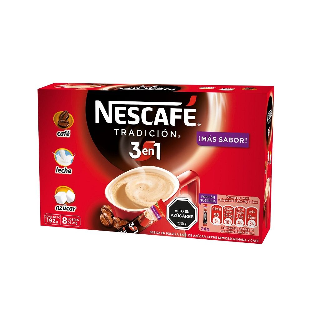 Café Nescafé tradición 3 en 1, caja 8 un de 24 g