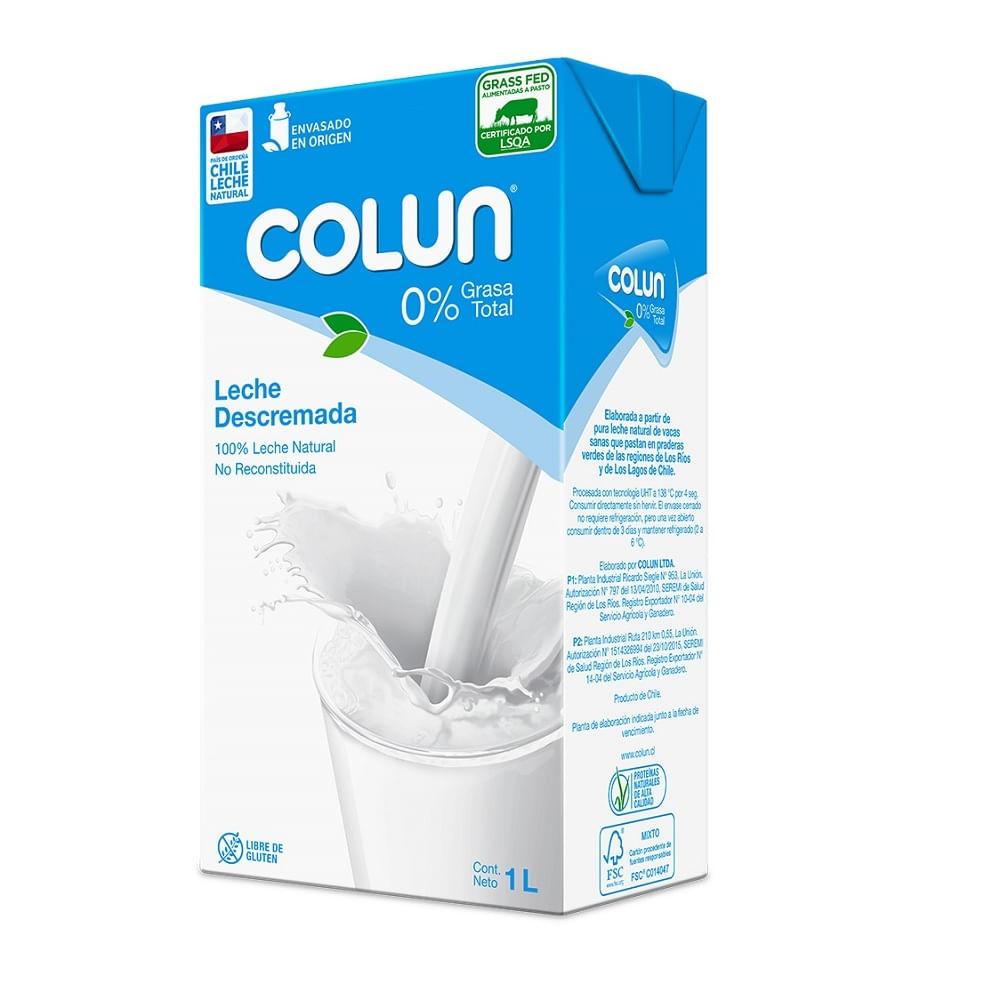 Leche descremada Colun 1 L