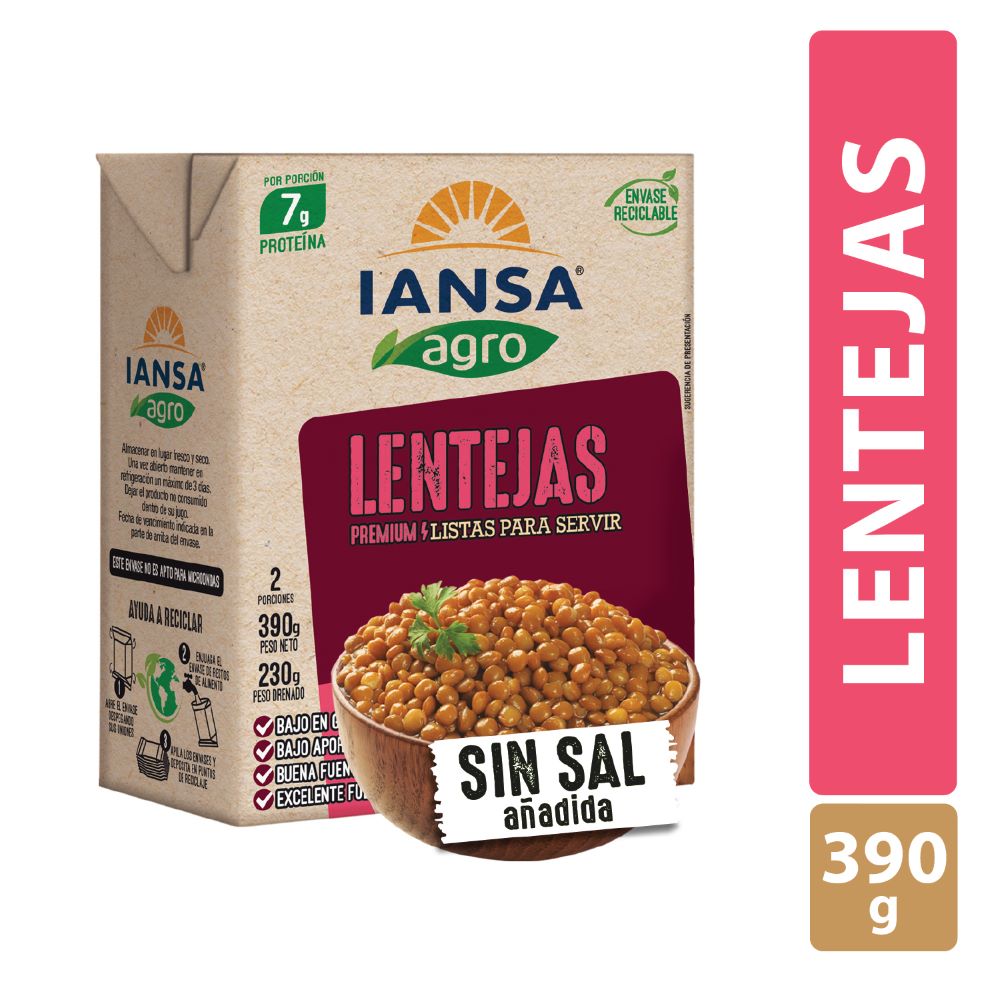 Lentejas listas Iansa agro 390 g neto - 230 g drenado