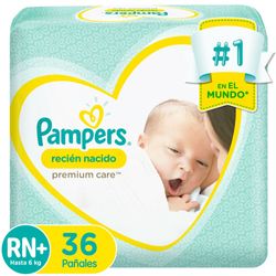 Pañal Pampers premium care recién nacido 36 un
