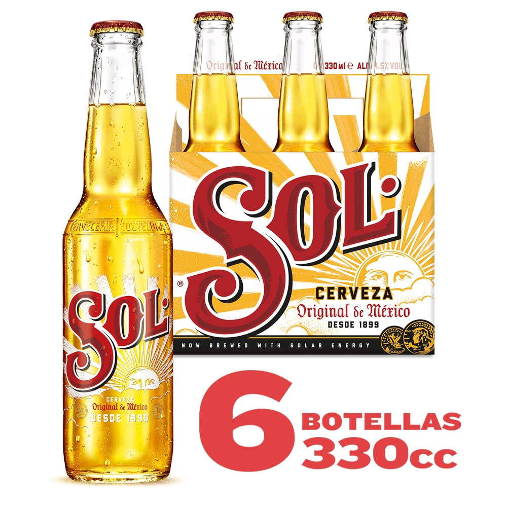 Pack Cerveza Sol botella 6 un de 330 cc
